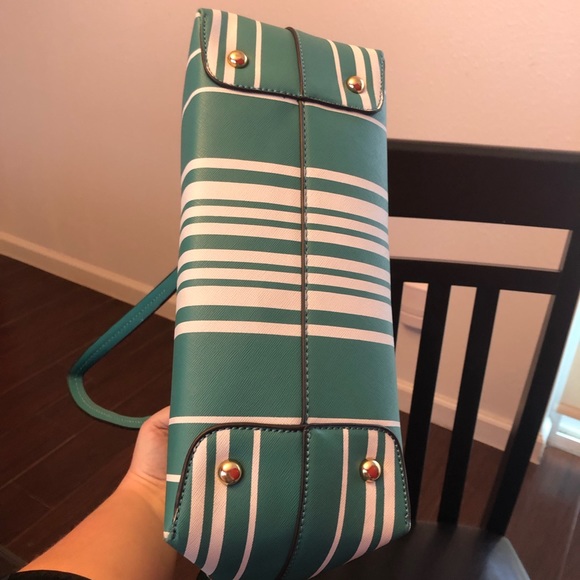 Teal/white stripe tote bag - Picture 4 of 4